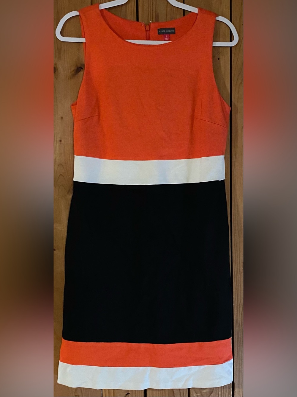 Vince Camuto Twisted Safari Orange, White & Black Colorblock Sheath Dress